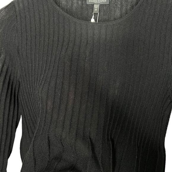 Eileen Fisher Washable Wool Ribbed Pleated Dress Black Size PP NEW - Picture 7 of 12